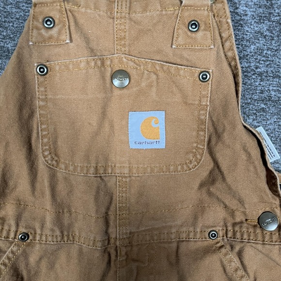 Carhartt Overalls Kids 6 Carhartt Brown Duck Canvas Double Knee Work Bib Youth - Picture 3 of 7